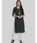 7Threads Crepe Printed Straight Women's Kurti - Black ( Pack of 1 )