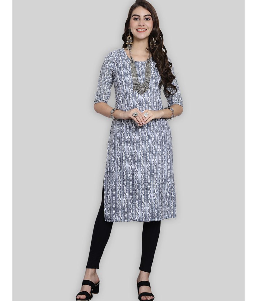     			7Threads Crepe Printed Straight Women's Kurti - Blue ( Pack of 1 )