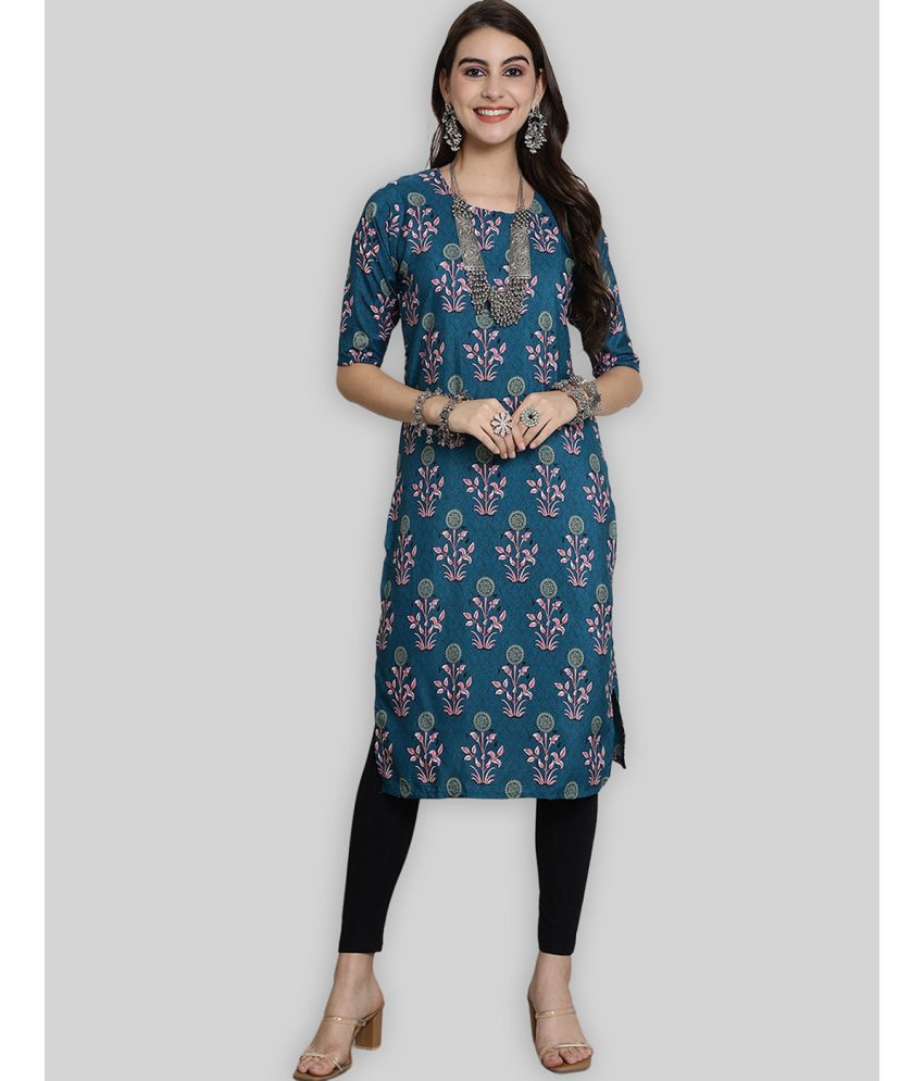     			7Threads Crepe Printed Straight Women's Kurti - Blue ( Pack of 1 )