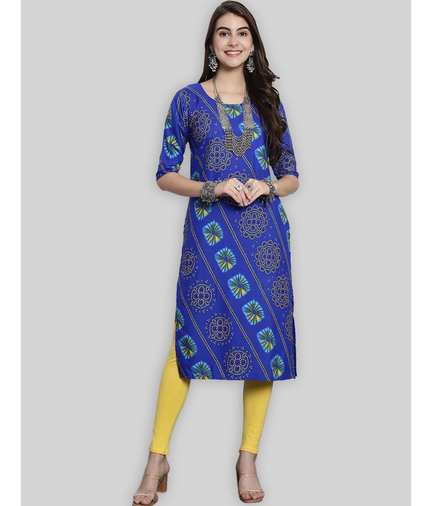     			7Threads Crepe Printed Straight Women's Kurti - Blue ( Pack of 1 )