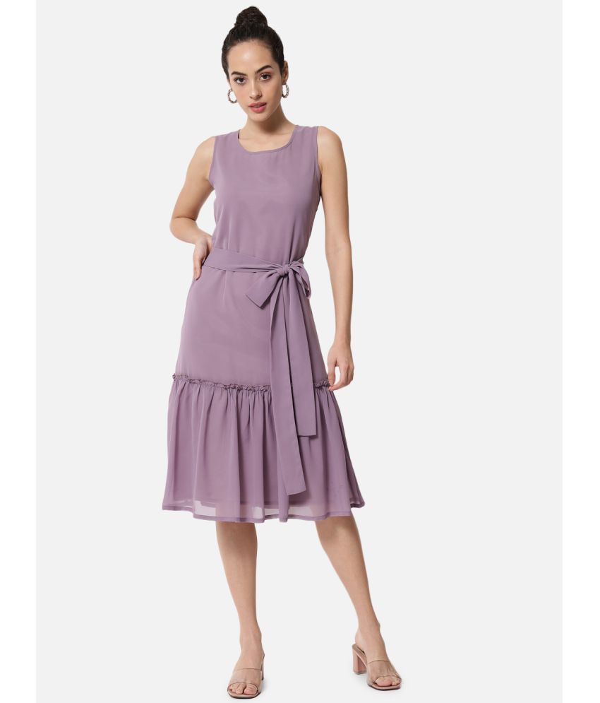     			ALL WAYS YOU Georgette Solid Knee Length Women's Fit & Flare Dress - Purple ( Pack of 1 )