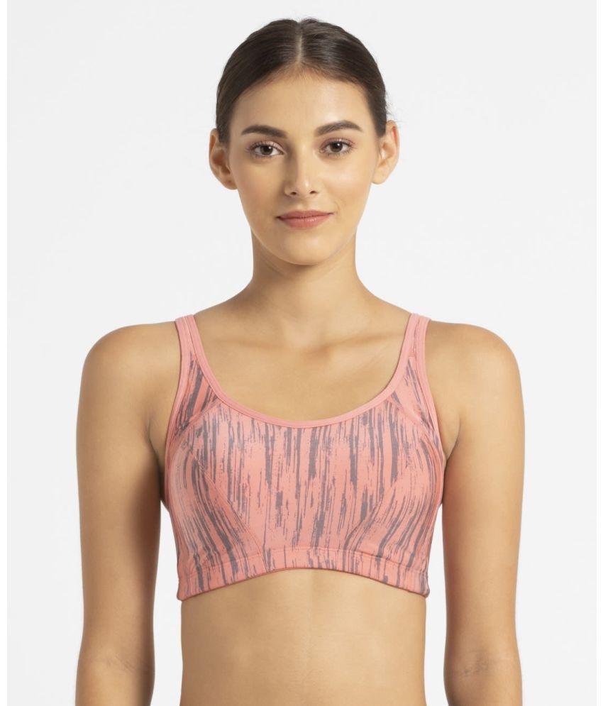     			Jockey MI01 Wirefree Padded Microfiber Elastane Sports Bra-Peach Blossom Assorted (Prints May Vary)