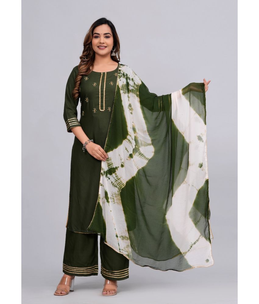     			MAUKA Rayon Embroidered Kurti With Palazzo Women's Stitched Salwar Suit - Green ( Pack of 1 )