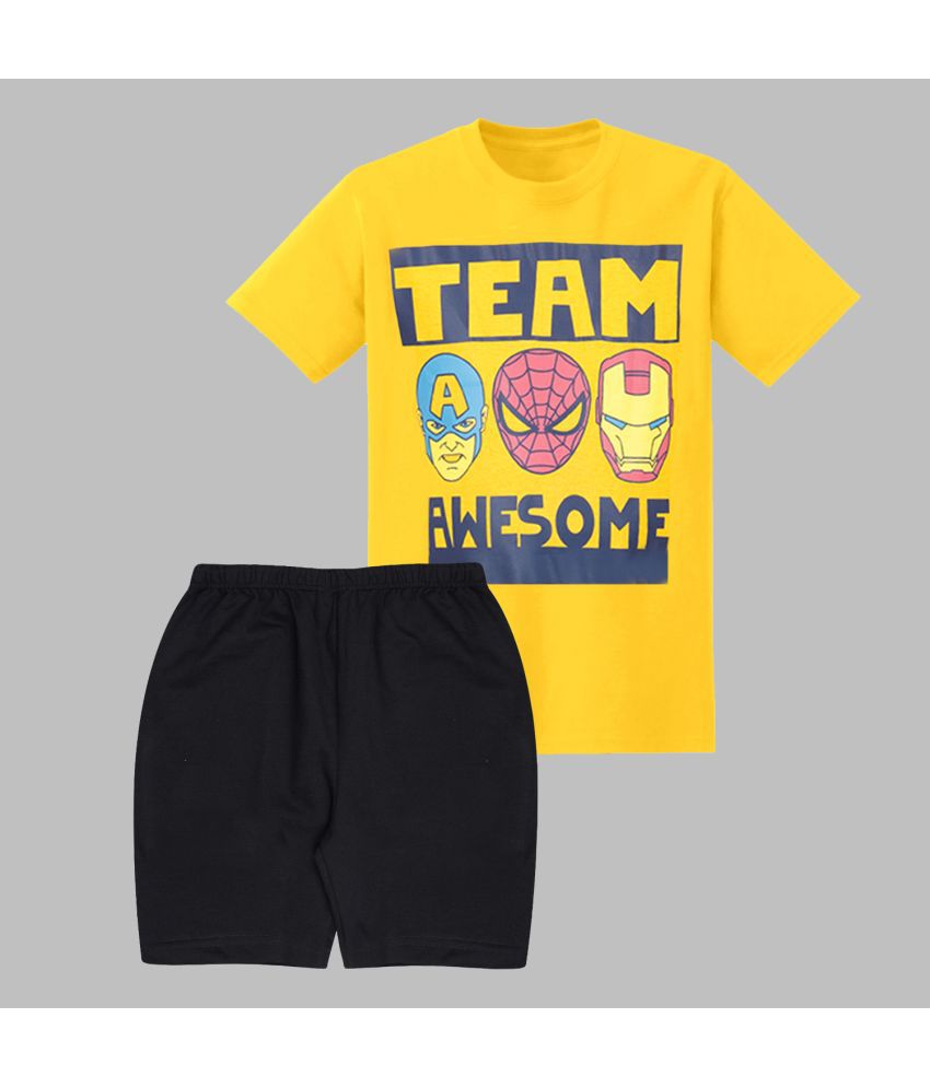     			Santee Yellow Cotton Blend Boys T-Shirt & Shorts ( Pack of 1 )