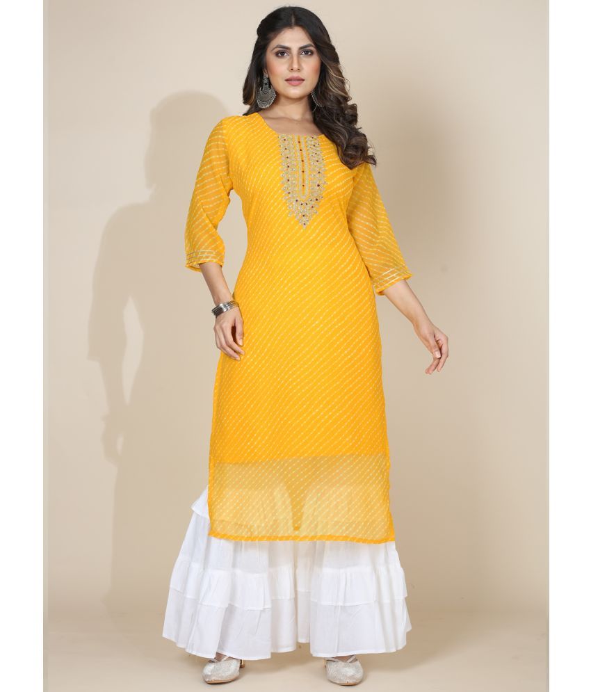     			Style Samsara Georgette Embroidered Straight Women's Kurti - Yellow ( Pack of 1 )