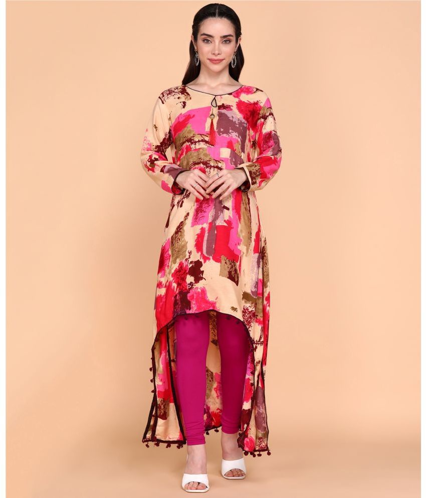     			silky style Rayon Printed Asymmetrical Women's Kurti - Pink ( Pack of 1 )