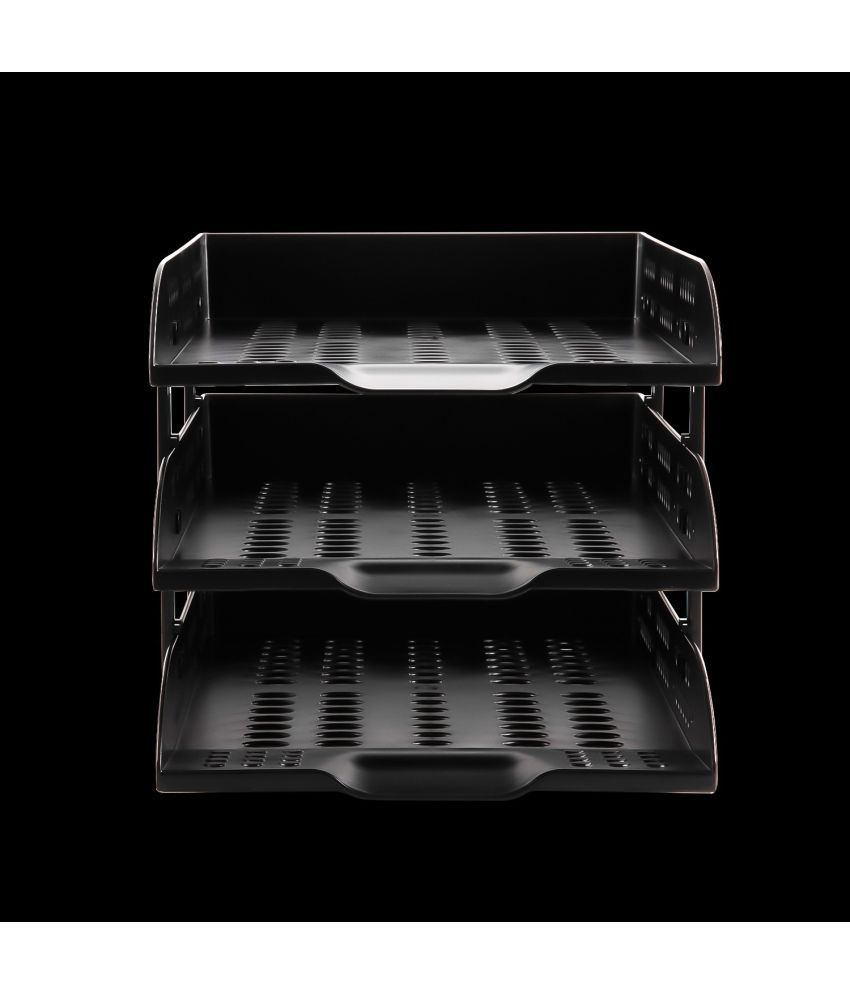    			Deli 3 Compartments HIPS W9215 3-Tier Multipurpose Superior Quality Desk Organizer Tray, Black
