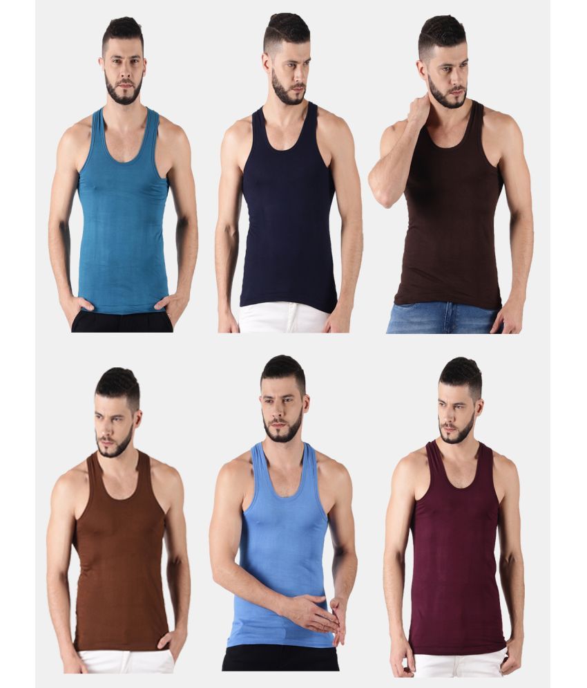     			Pack of 6 Dollar lehar Multi Cotton Vest Cotton Men's Vest