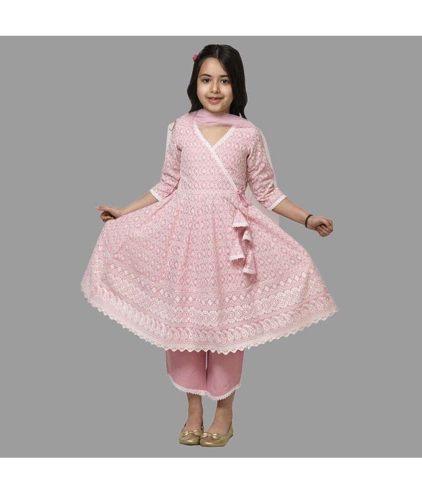     			HLGARMENTS Pink Cotton Girls Anarkali Suit Set ( Pack of 1 )