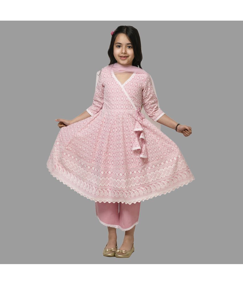     			HLGARMENTS Girls Cotton Anarkali Suit Set ( Pack of 1 , Pink )