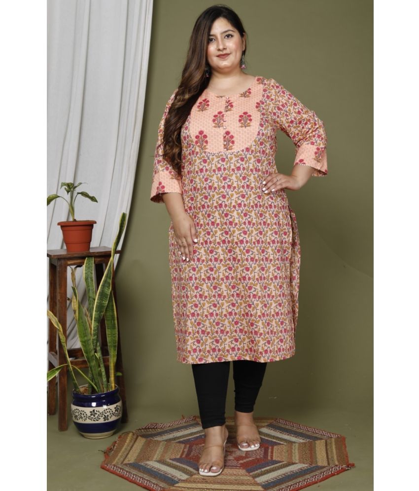     			Swasti Cotton Blend Printed Straight Women's Kurti - Peach ( Pack of 1 )