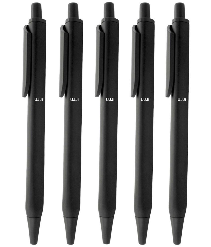     			UJJi Black Color Body Click Mechanism Matte Finish Body Pack of 5 Retractable (Blue Ink) Metal Ball Pen