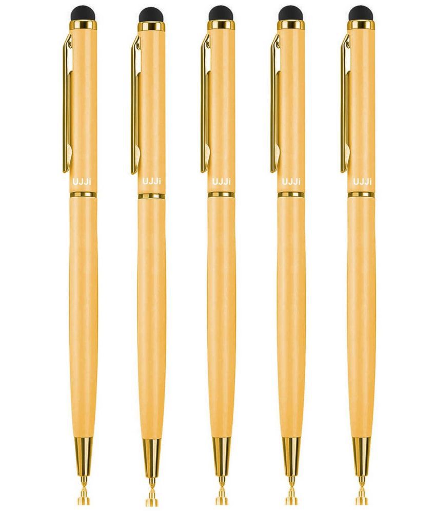     			UJJi Sleek Design Matte Finish Gold Color Body Pen with Stylus for Touch Screen Pack of 5 Ball Pen