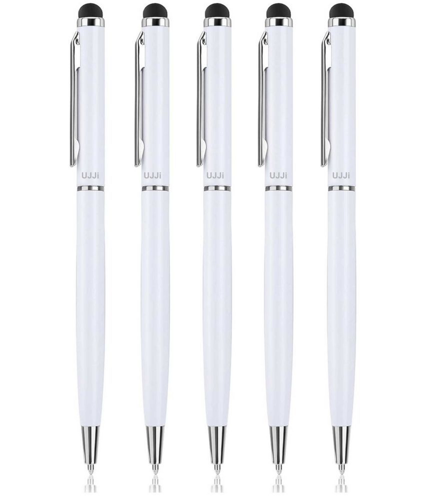     			UJJi Sleek Design White Color Body Pen with Stylus for Touch Screen Pack of 5 Ball Pen