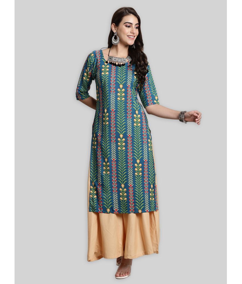     			7Threads Crepe Printed Straight Women's Kurti - Sea Green ( Pack of 1 )