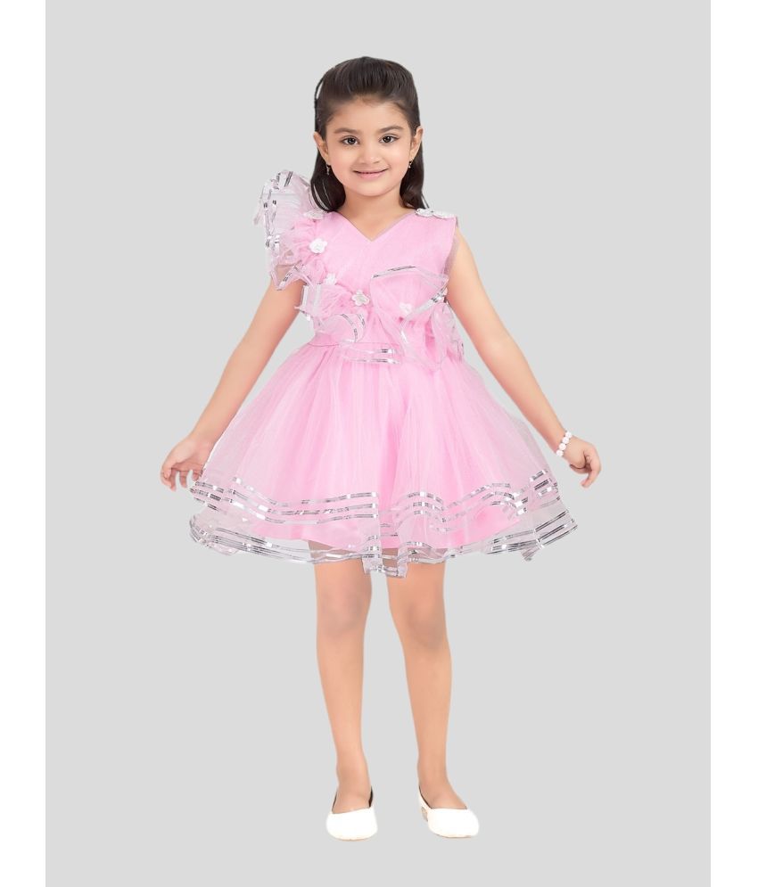     			Aarika Pink Net Girls Fit And Flare Dress ( Pack of 1 )