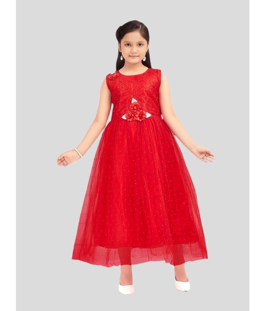    			Aarika Red Net Girls Fit And Flare Dress ( Pack of 1 )