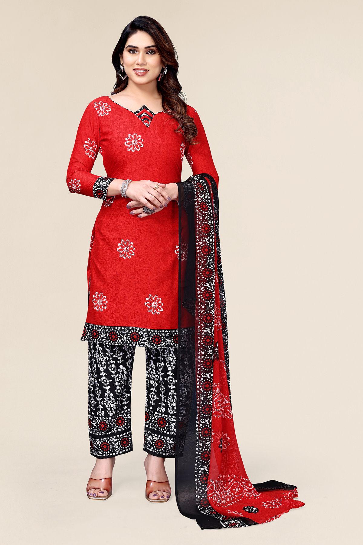     			Kashvi Unstitched Crepe Printed Dress Material - Red ( Pack of 1 )