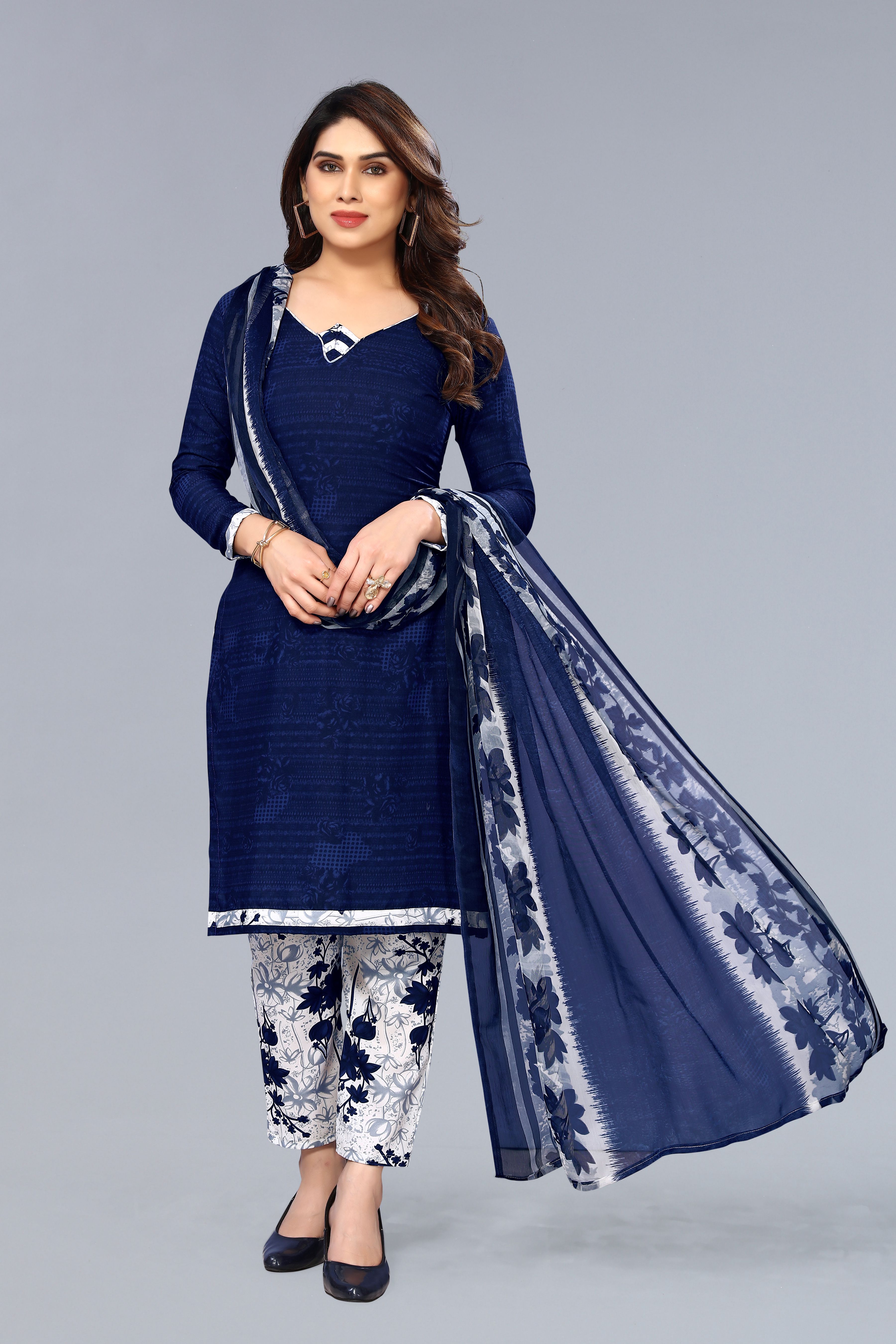     			Anand Unstitched Crepe Printed Dress Material - Navy Blue ( Pack of 1 )