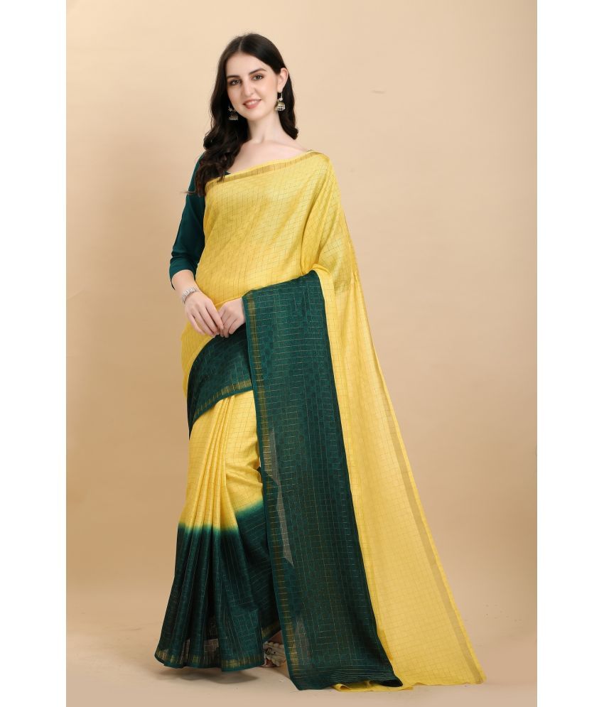     			Apnisha Silk Blend Colorblock Saree With Blouse Piece - Yellow ( Pack of 1 )