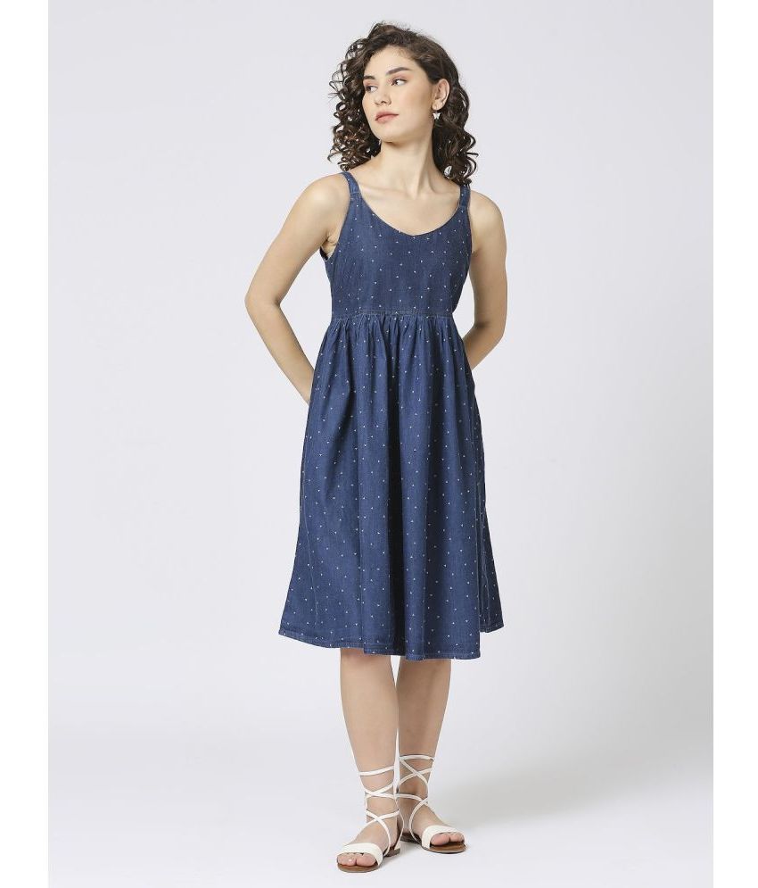     			CEFALU Denim Printed Knee Length Women's Fit & Flare Dress - Blue ( Pack of 1 )