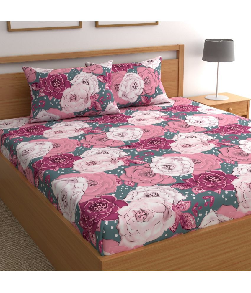     			CG HOMES Microfiber Floral 1 Double Bedsheet with 2 Pillow Covers - Pink