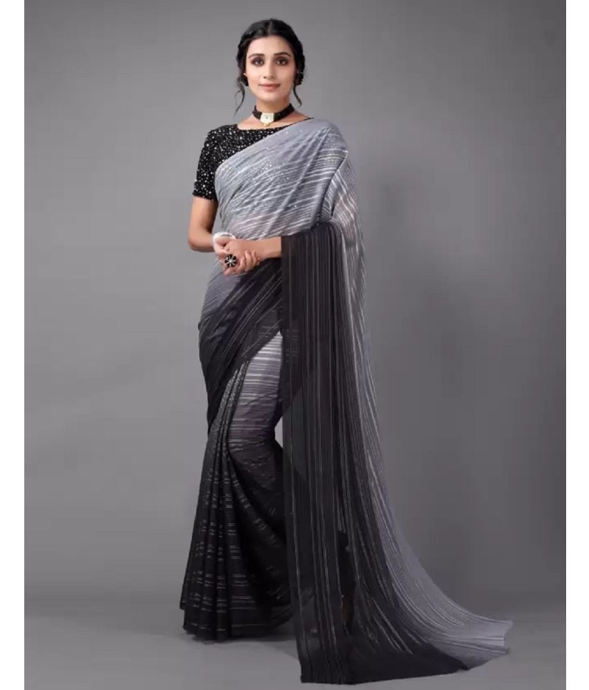     			JULEE Satin Striped Saree With Blouse Piece - Black ( Pack of 1 )