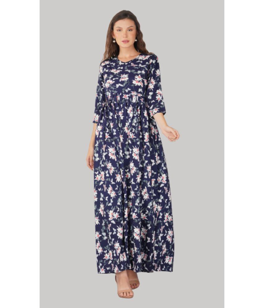     			PRIJHON Polyester Blend Printed Full Length Women's Fit & Flare Dress - Blue ( Pack of 1 )