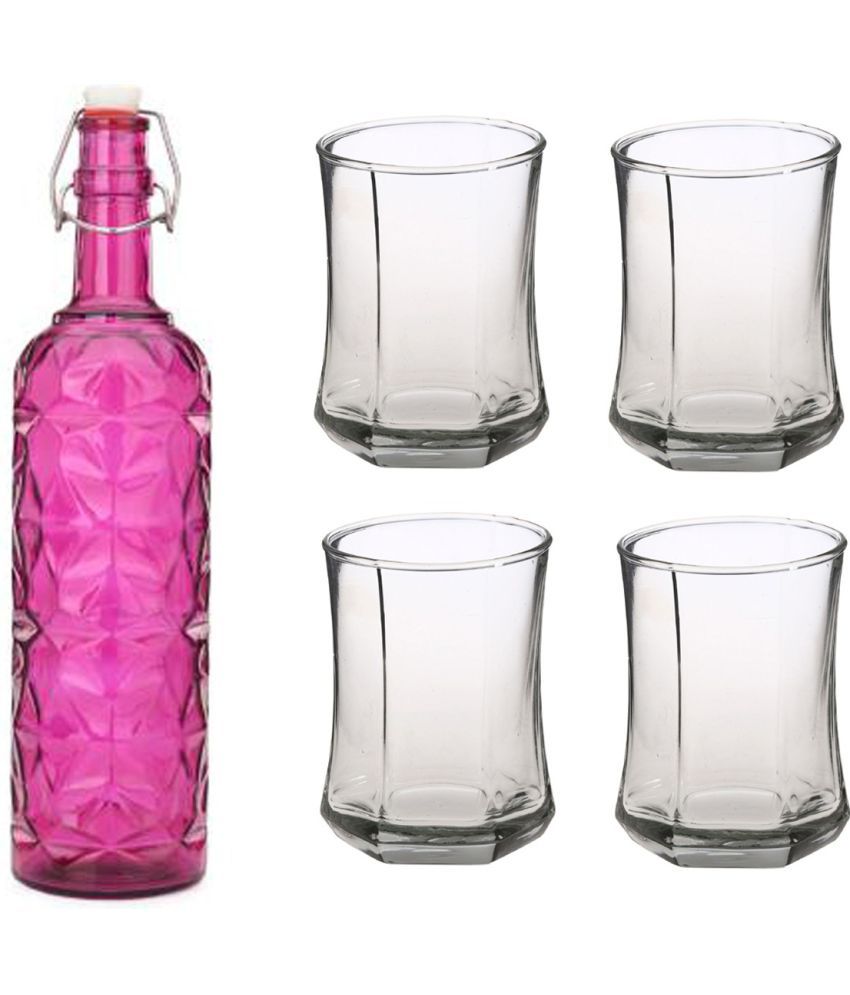     			Somil Beverage Glass Serving Set  Pink Water Bottle 1000 mL ( Set of 5 )