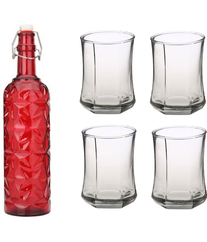     			Somil Beverage Glass Serving Set  Red Water Bottle 1000 mL ( Set of 5 )