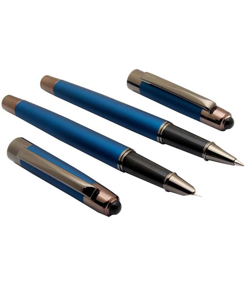     			Srpc Luoshi 5307 Set Of Fountain Pen & Rollerball Pen Matte Blue Metal Body With Gunmetal Trims