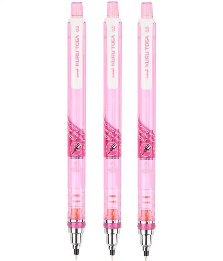    			uni-ball Kuru Toga M5-450T Mechanical Pencil | Tip Size 0.5 MM | Translucent Pink Body Pencil (Set of 3, Black)