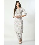 S Majida Cotton Blend Printed Kurti With Pants Women's Stitched Salwar Suit - White ( Pack of 1 )