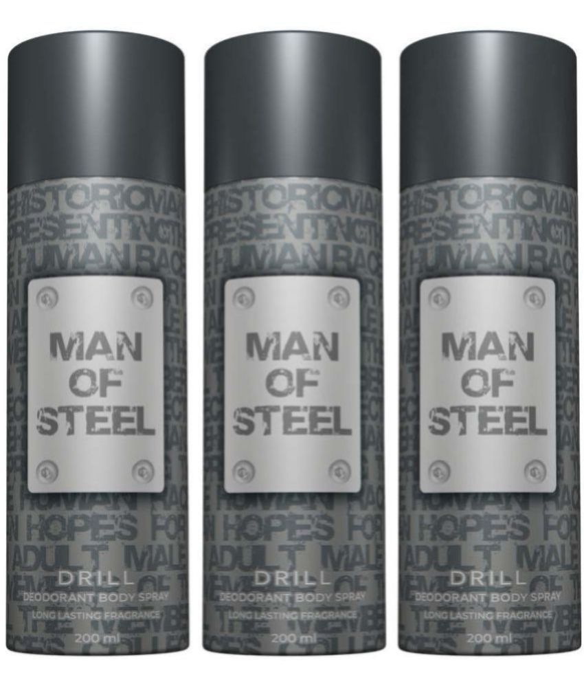     			Denver Man Of Steel Drill Deodorant Spray for Men 600 ml ( Pack of 3 )