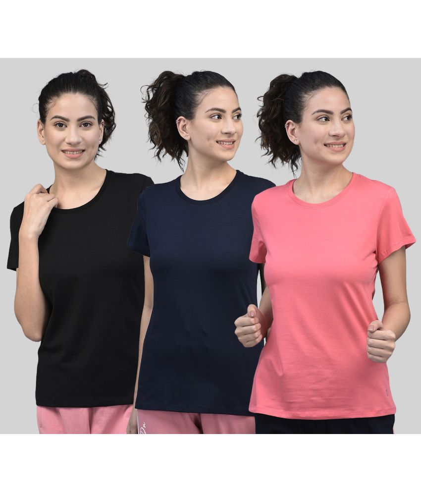     			Dollar Multicolor Cotton Blend Regular Fit Women's T-Shirt ( Pack of 3 )