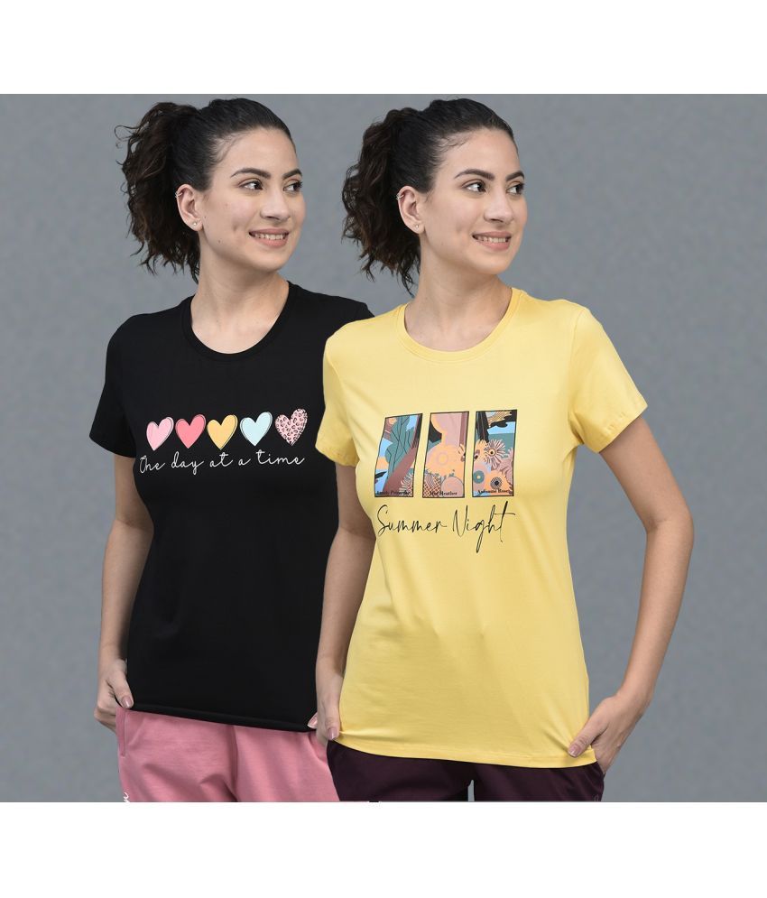     			Dollar Multicolor Cotton Blend Regular Fit Women's T-Shirt ( Pack of 2 )