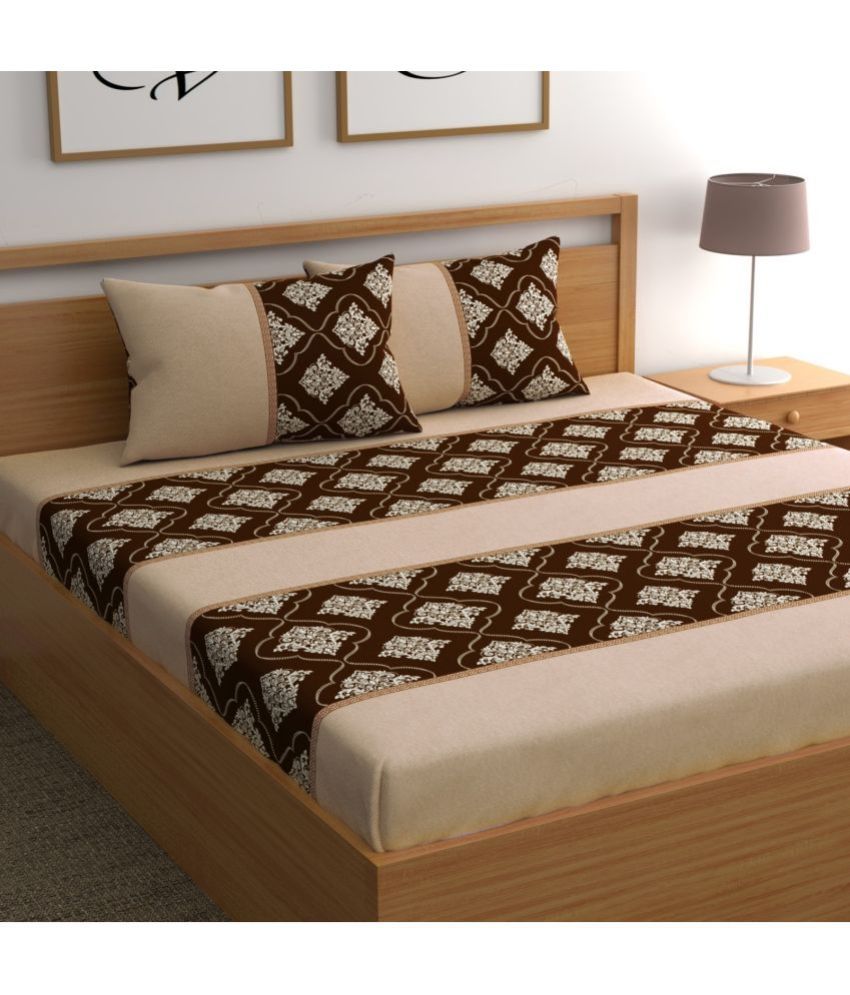     			chhavi india Poly Cotton Ethnic 1 Double Bedsheet with 2 Pillow Covers - Brown