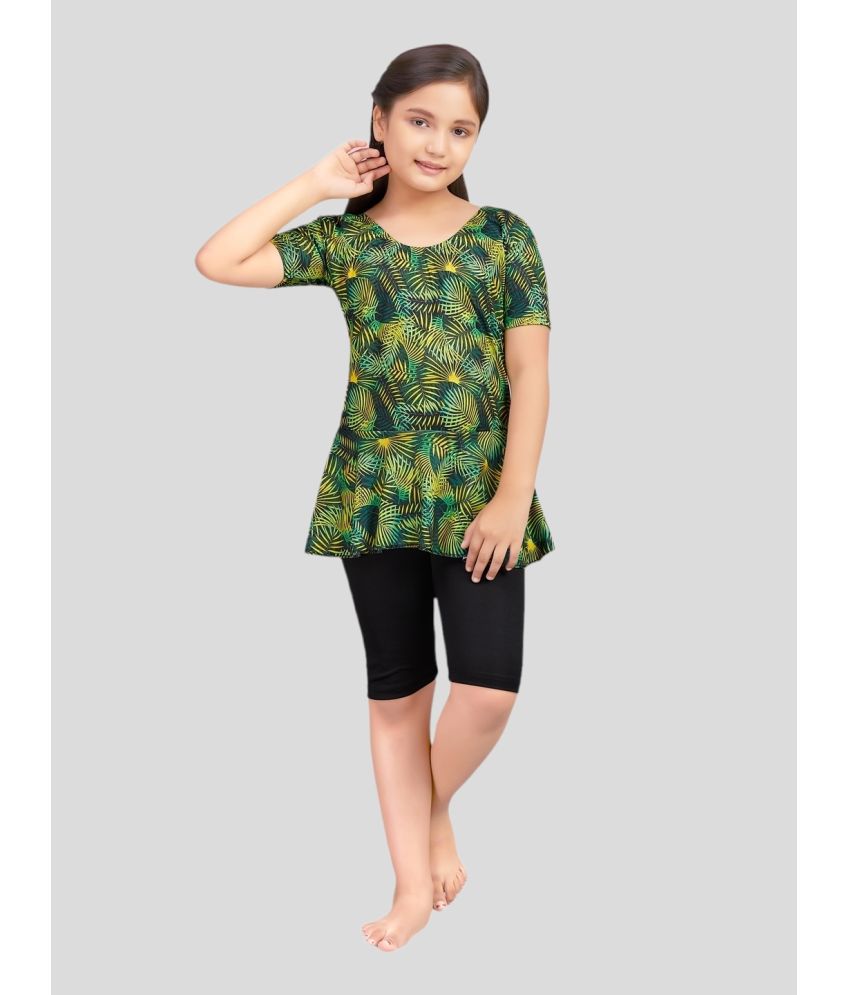     			Aarika Girls Sports Wear Green Colour Leaf Print Nylon Swim Suit