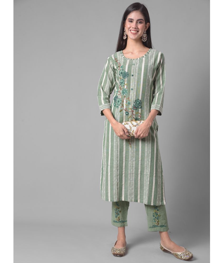     			Dollar Missy Cotton Blend Self Design Straight Women's Kurti - Green ( Pack of 1 )