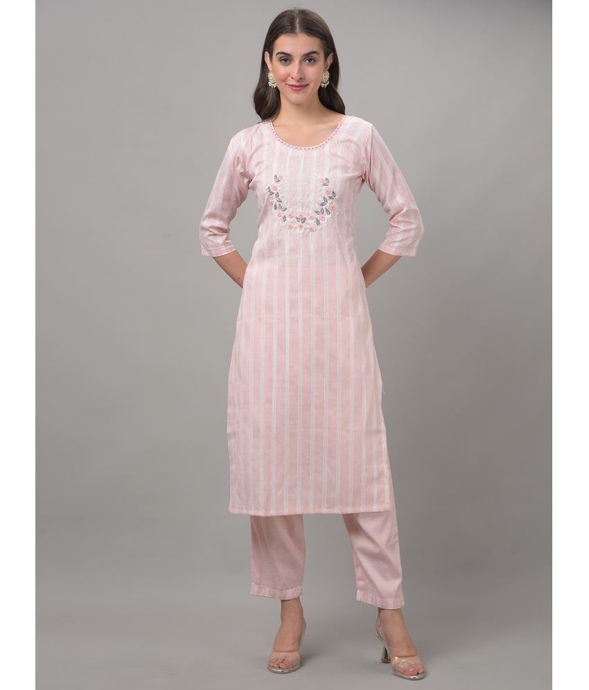     			Dollar Missy Cotton Blend Striped Straight Women's Kurti - Pink ( Pack of 1 )