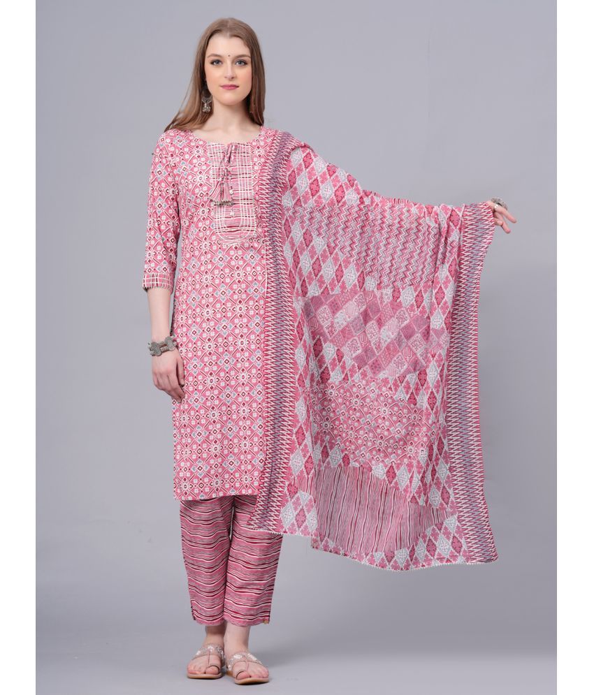     			HIGHLIGHT FASHION EXPORT Cotton Printed Kurti With Pants Women's Stitched Salwar Suit - Pink ( Pack of 1 )