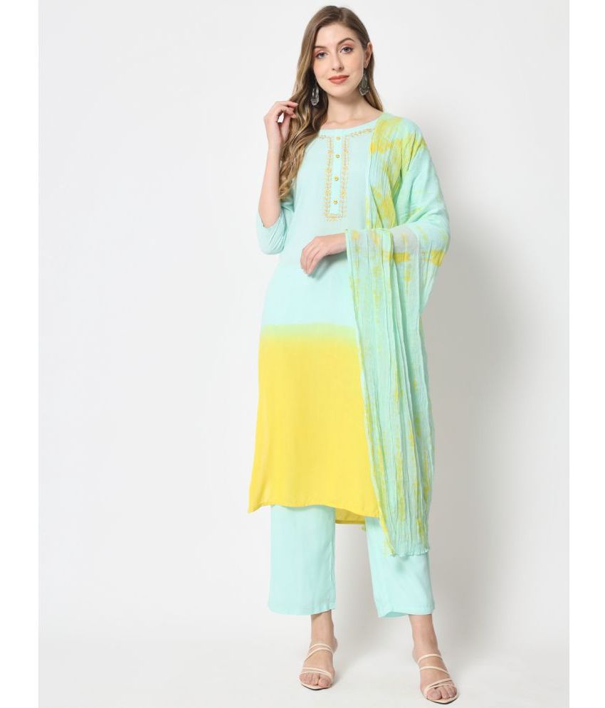     			HISHAM Rayon Dyed Kurti With Palazzo Women's Stitched Salwar Suit - Sea Green ( Pack of 1 )