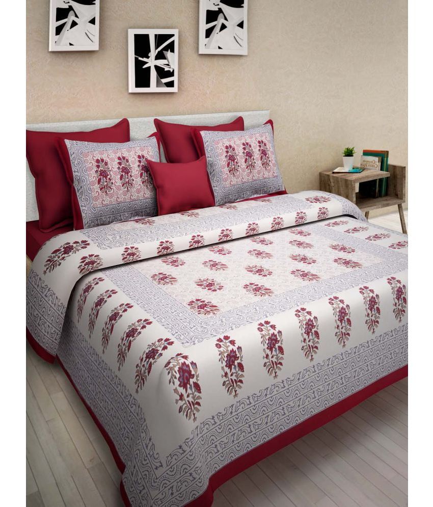     			Uniqchoice Cotton Floral 1 Double Bedsheet with 2 Pillow Covers - Maroon