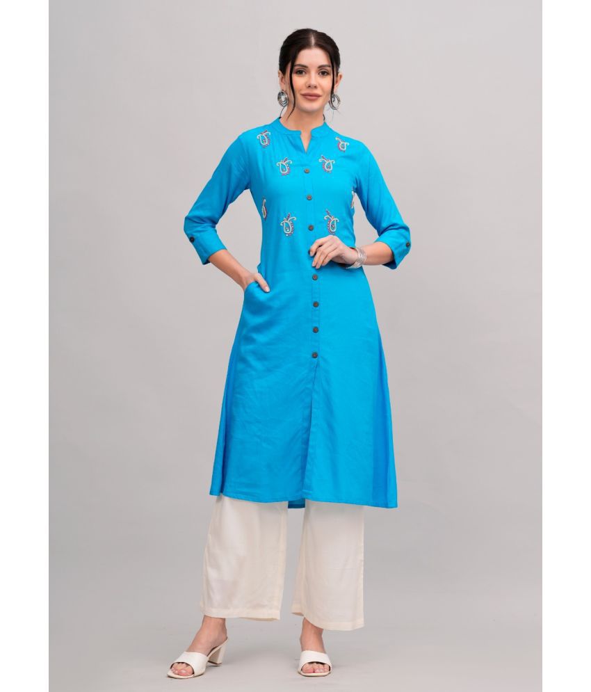     			MAUKA Rayon Solid Kurti With Palazzo Women's Stitched Salwar Suit - Blue ( Pack of 1 )