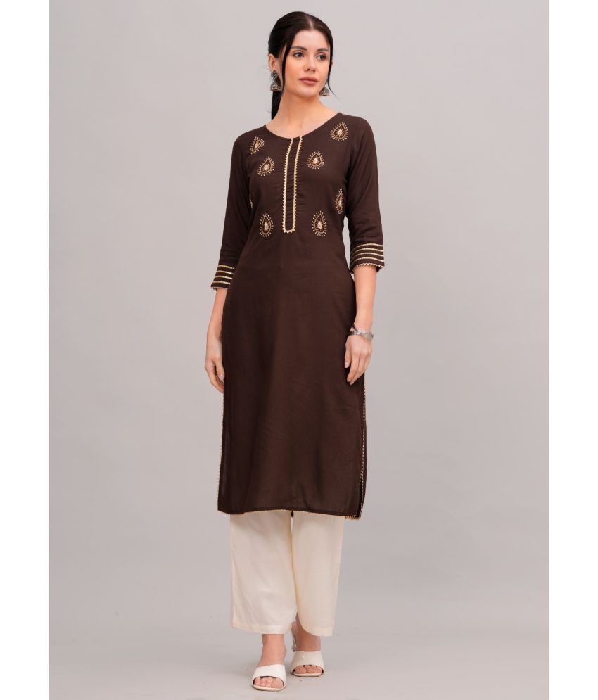     			MAUKA Rayon Solid Kurti With Palazzo Women's Stitched Salwar Suit - Brown ( Pack of 1 )