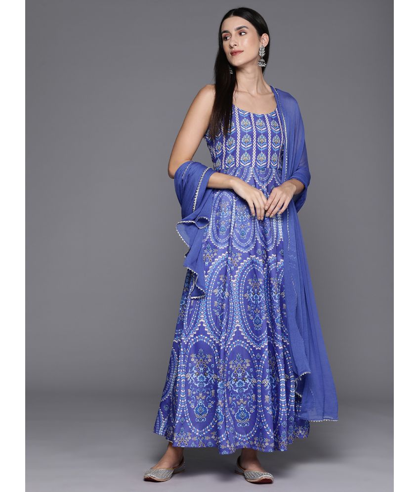     			Varanga Cotton Printed Anarkali Women's Kurti - Blue ( Pack of 1 )