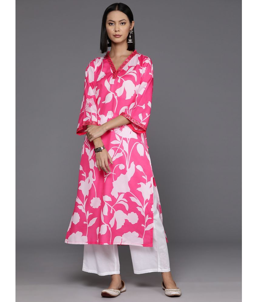     			Varanga Viscose Printed Straight Women's Kurti - Pink ( Pack of 1 )