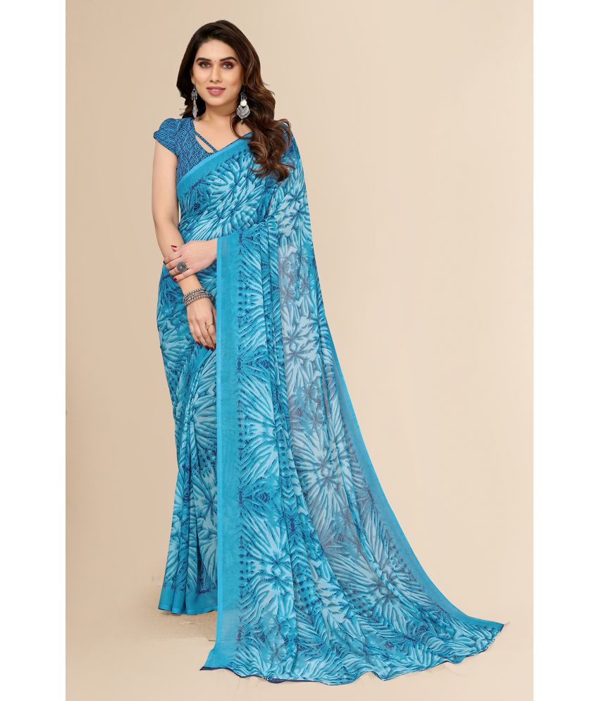     			Kashvi Sarees Georgette Printed Saree With Blouse Piece - Blue ( Pack of 1 )