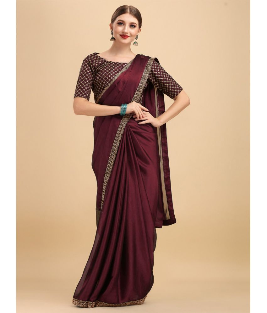     			Apnisha Silk Solid Saree With Blouse Piece - Maroon ( Pack of 1 )