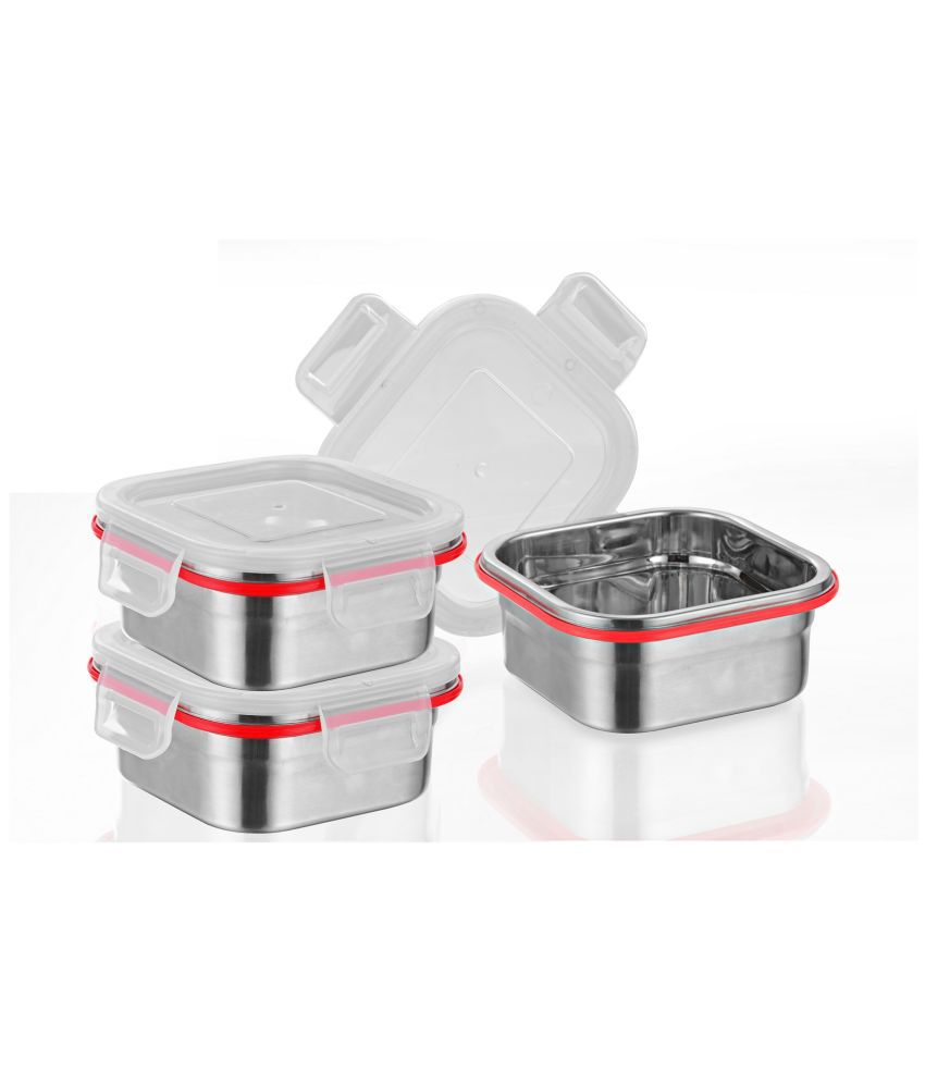     			Classic Essentials Square Container Steel White Food Container ( Set of 3 )